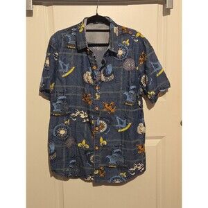 SSLR Mens Medium Nautical Shirt Sailing Ships Compass Sextant Fleur De Lis
